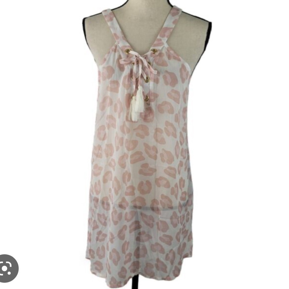Miken Dress Leopard Lace-Up Tasse Cover Up, MARSHMALLOW, XS - Picture 2 of 5